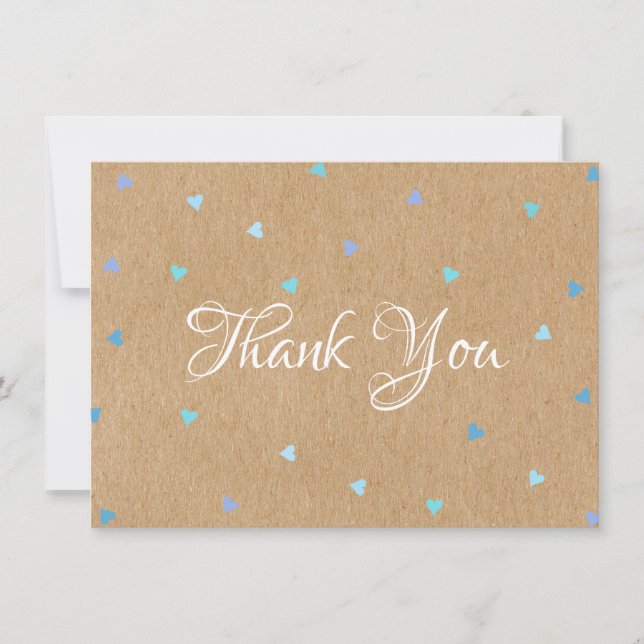 Rustic Kraft Blue Hearts Thank You (Front)
