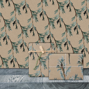 Rustic Kraft Blue Juniper Tree Branches Wrapping Paper Sheet