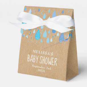 Rustic Kraft Blue Raindrops Baby Shower Favour Box