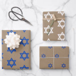 Rustic Kraft Blue & White Star Of David Wrapping Paper Sheet<br><div class="desc">Kraft paper coloured star of David wrapping paper.</div>