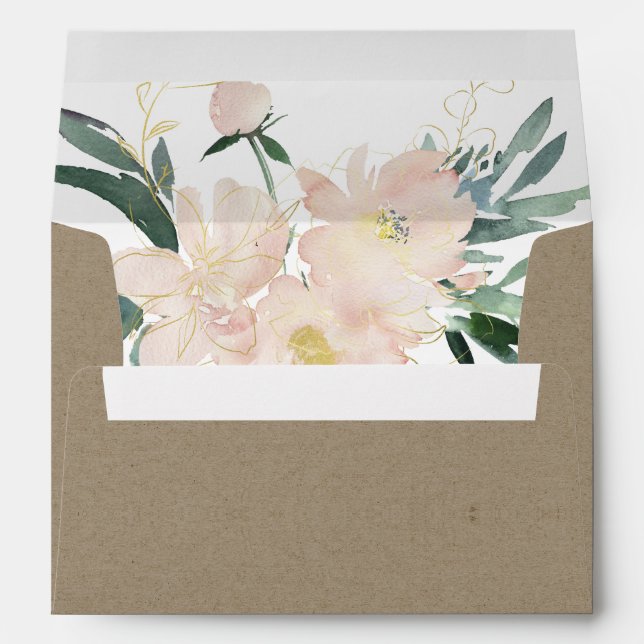 RUSTIC KRAFT BLUSH GOLD FLORAL WATERCOLOR ADDRESS ENVELOPE (Back (Bottom))