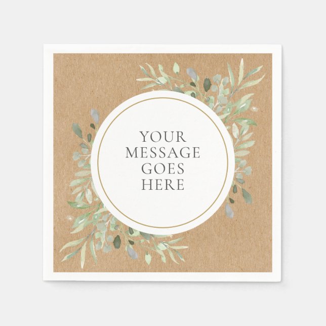 Rustic Kraft Boho Eucalyptus Greenery Wedding Napkin (Front)