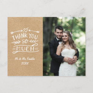 Rustic Kraft Boho Wedding Photo Thank You Postcard