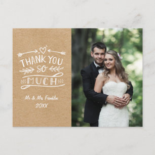 Rustic Kraft Boho Wedding Photo Thank You Postcard