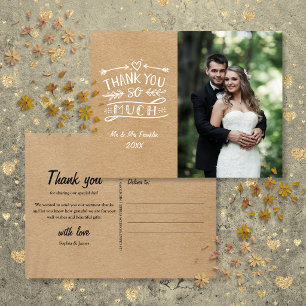 Rustic Kraft Boho Wedding Photo Thank You Postcard
