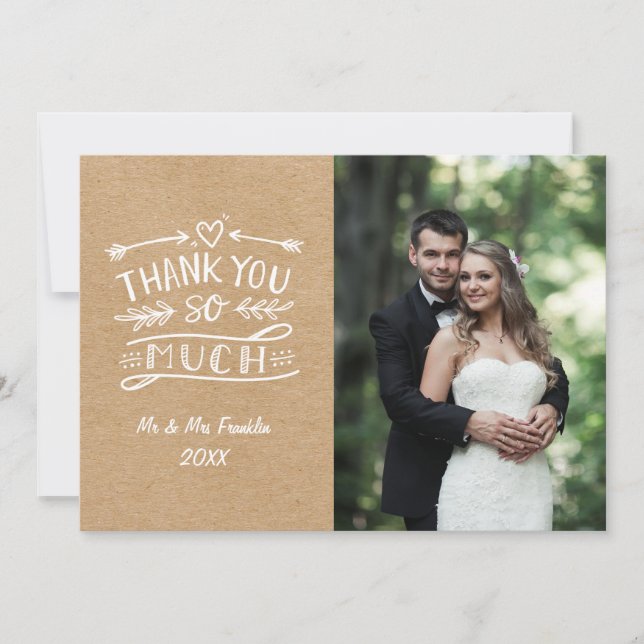 Rustic Kraft Boho Wedding Photo Thank You So Much Card (Front)