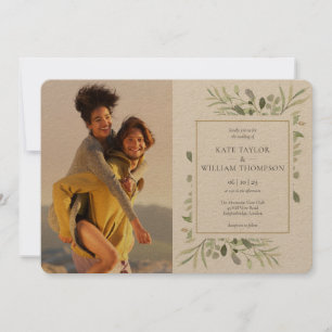 Rustic Kraft Botanical Greenery Photos Wedding Invitation