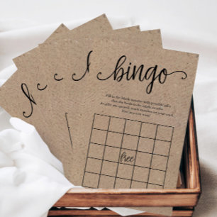 Rustic Kraft Bridal Shower Bingo, Paper Game Card