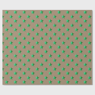 Rustic Kraft Bright Green Stars Wrapping Paper