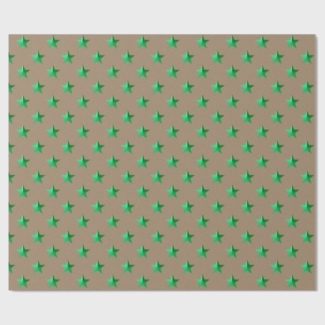 Rustic Kraft Bright Green Stars Wrapping Paper (Flat)