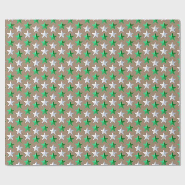 Rustic Kraft Bright Green White Stars  Wrapping Paper (Flat)