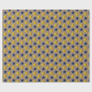 Rustic Kraft Bright Navy Blue Gold Stars  Wrapping Paper