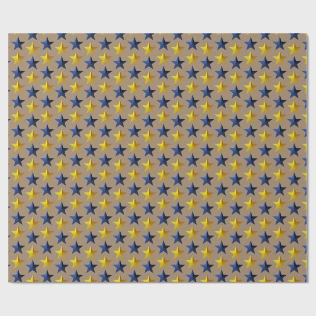 Rustic Kraft Bright Navy Blue Gold Stars  Wrapping Paper (Flat)