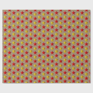 Rustic Kraft Bright Red Gold Stars Wrapping Paper
