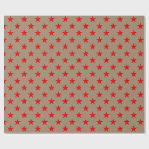 Rustic Kraft Bright Red Stars Wrapping Paper