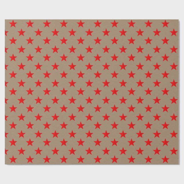Rustic Kraft Bright Red Stars Wrapping Paper (Flat)