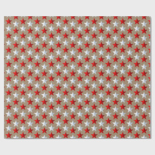 Rustic Kraft Bright Red White Stars Wrapping Paper