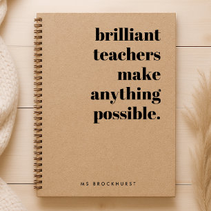 Rustic Kraft Brilliant Teacher Retro Quote Art Notebook