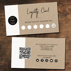 Rustic Kraft Brown Loyalty Business Logo QR Code Card
