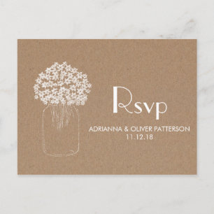Rustic Kraft Brown Paper Flowers Wedding RSVP Invitation Postcard