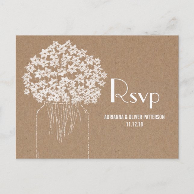 Rustic Kraft Brown Paper Flowers Wedding RSVP Invitation Postcard (Front)