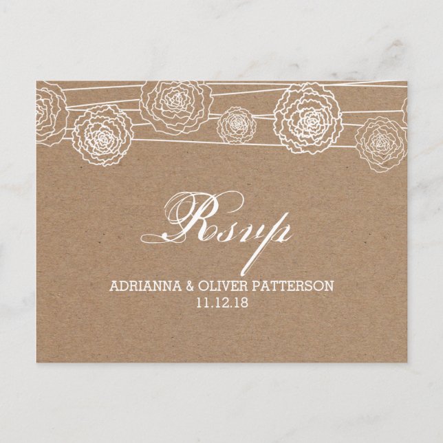 Rustic Kraft Brown Paper Flowers Wedding RSVP Invitation Postcard (Front)