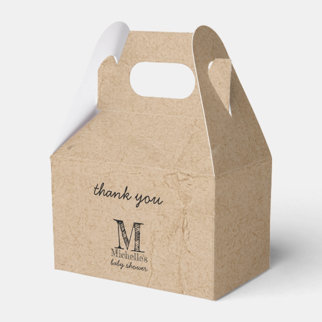 Rustic Kraft Brown Paper Look Monogram Baby Shower Favour Box (Front Side)