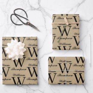 Rustic Kraft Brown Script Calligraphy Monogram Wrapping Paper Sheet