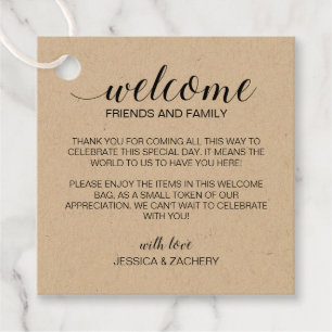 Rustic Kraft Brown Wedding Welcome Gift Basket Bag Favour Tags