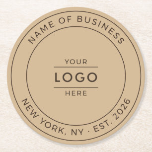 Rustic Kraft Business Logo Established Year Round Paper Coaster