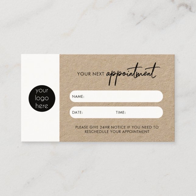 Rustic Kraft Business Next Appointment Card (Front)