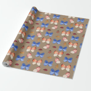 Rustic Kraft Butterflies & Lady Bugs Holiday Wrapping Paper