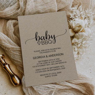 Rustic Kraft Calligraphy Baby BBQ Invitation