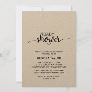 Rustic Kraft Calligraphy Baby Shower Invitation