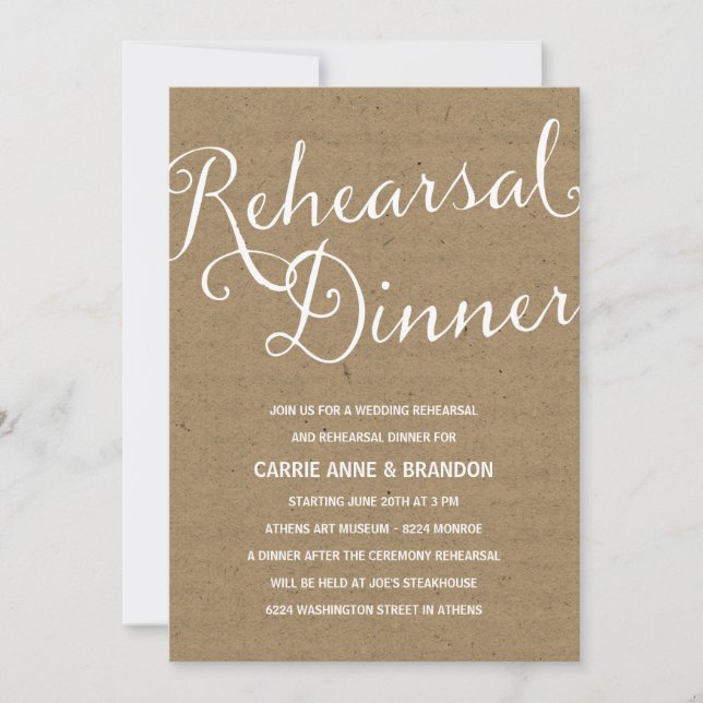 Rustic Kraft | Calligraphy Rehearsal Dinner Invitation (Front)