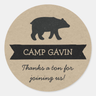Rustic kraft camping birthday party favour classic round sticker