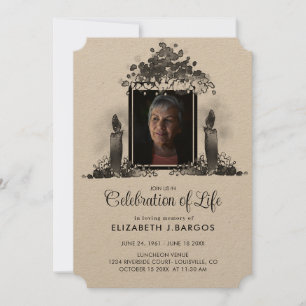 Rustic Kraft Candles Photo Celebration of Life Invitation