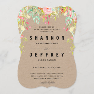 RUSTIC KRAFT CASCADING FLOWERS wedding invitation