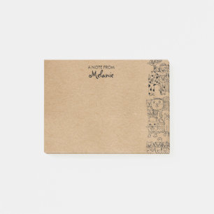 Rustic Kraft Cats Illustration Personalised Post-it Notes