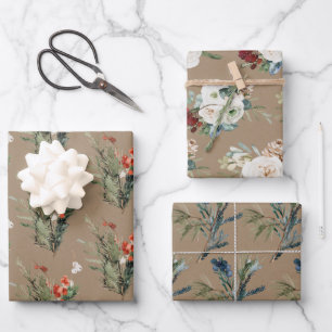 Rustic Kraft Christmas Bouquets Sprigs & Posies Wrapping Paper Sheet