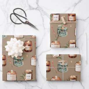 Rustic Kraft Christmas Candles Wrapping Paper Sheet