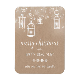 rustic kraft christmas card with lanterns magnet