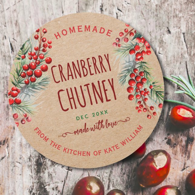 Rustic Kraft Christmas Cranberry Chutney Labels (Creator Uploaded)