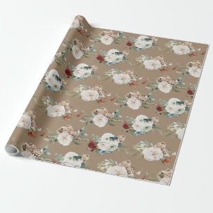 Rustic Kraft Christmas Flowers Sprigs & Berries Wrapping Paper
