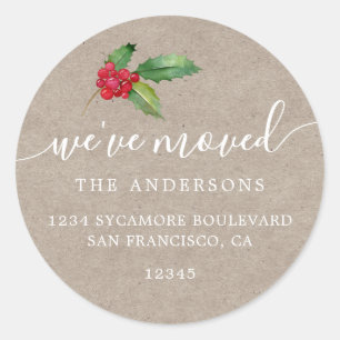 Rustic Kraft Christmas Greenery New Address Home Classic Round Sticker