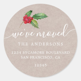 Rustic Kraft Christmas Greenery New Address Home Classic Round Sticker
