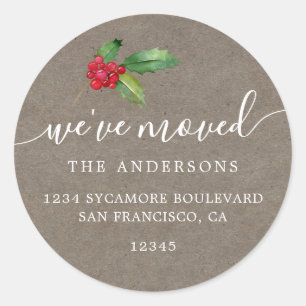Rustic Kraft Christmas Greenery New Address Home Classic Round Sticker
