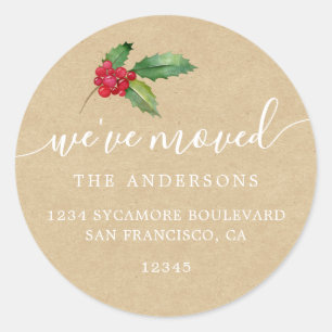 Rustic Kraft Christmas Greenery New Address Home Classic Round Sticker