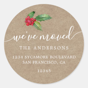 Rustic Kraft Christmas Greenery New Address Home Classic Round Sticker