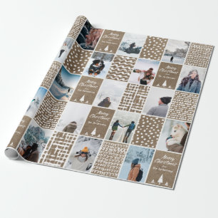 Rustic Kraft Christmas Personalise Collage Photo Wrapping Paper